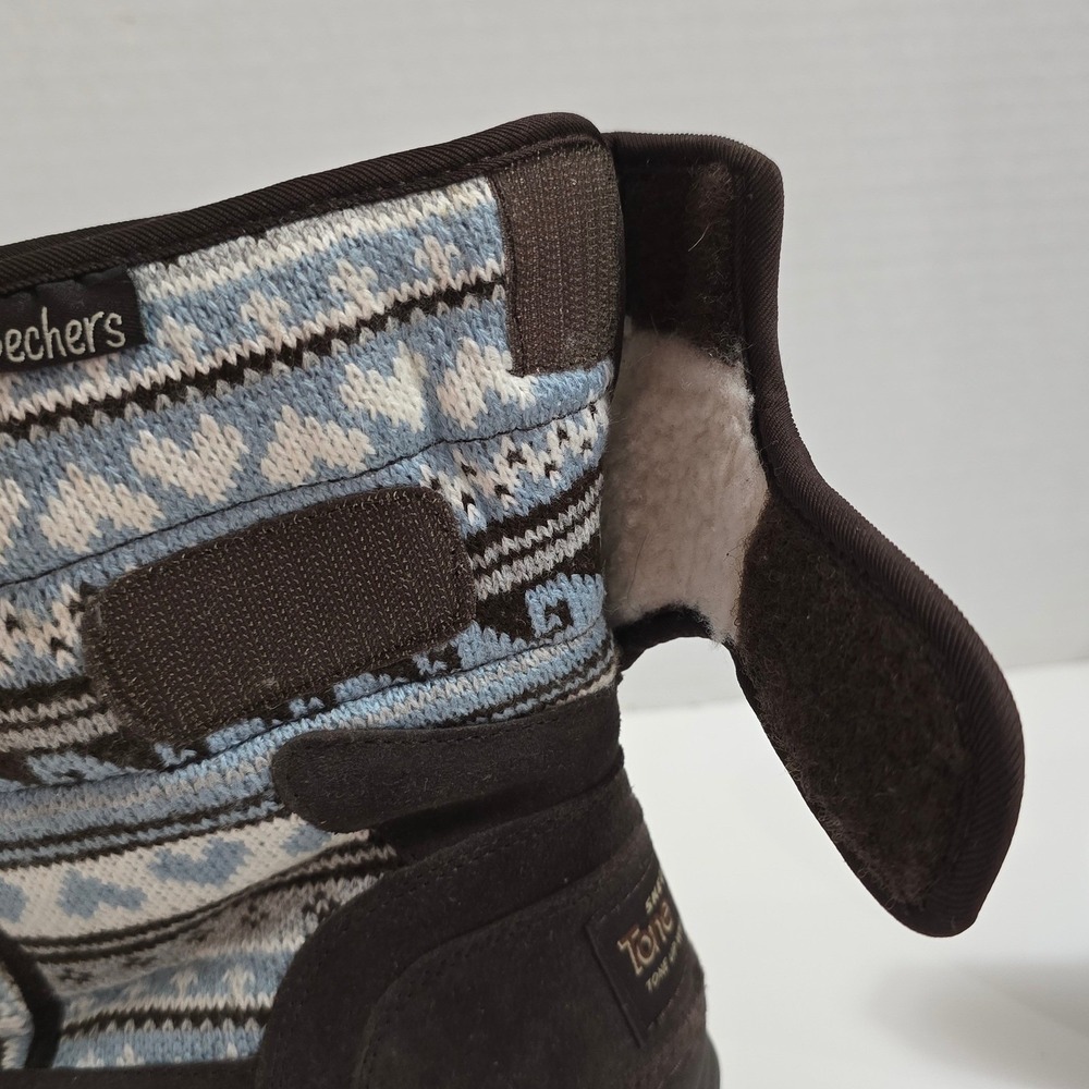 Skechers Tone-ups Cozy Knit Winter Boots Womens Size 7 Blue Fair Isle Heritage - Picture 8 of 9